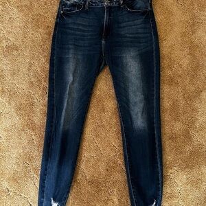 Maurices Blue Skinny Jeans with Raw Hem and Faded Details